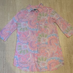 LAUREN Ralph Lauren Pink Paisley Print Button-Down Sleep/Lounge Shirt